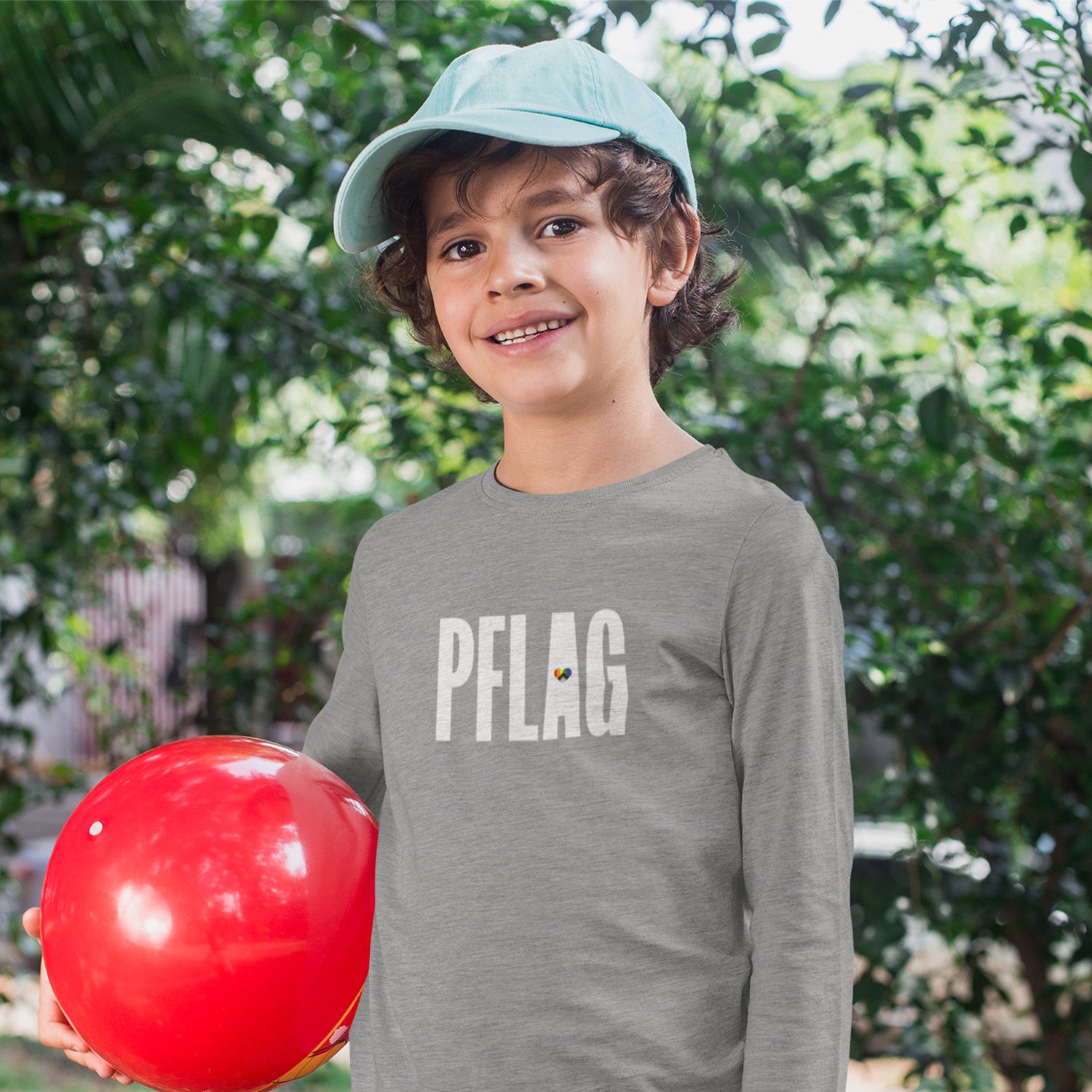 PFLAG Logo - Progress Heart - Youth Crewneck Long Sleeve T-Shirt
