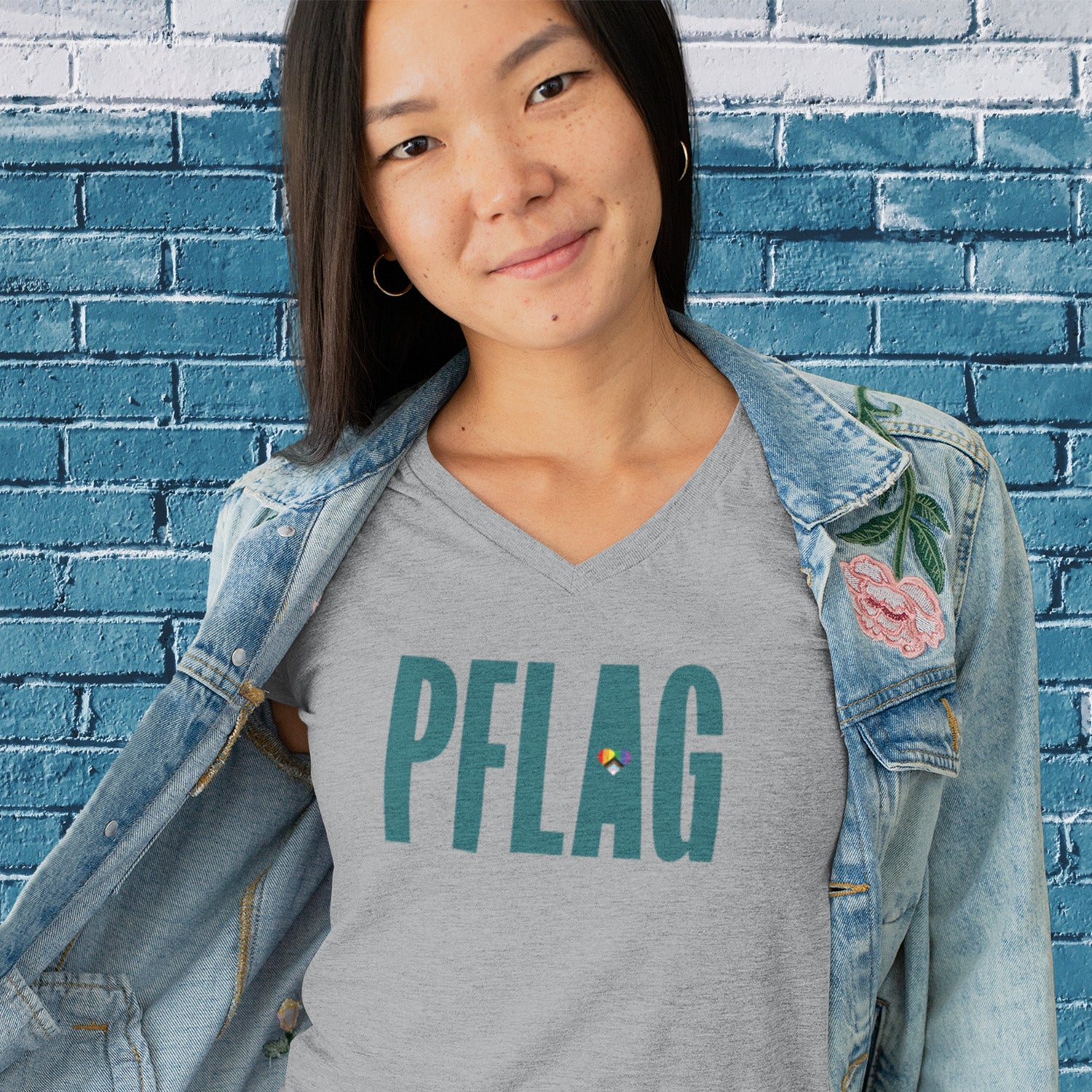 PFLAG Logo - Progress Heart - Fitted-Cut V-Neck Short Sleeve T-Shirt