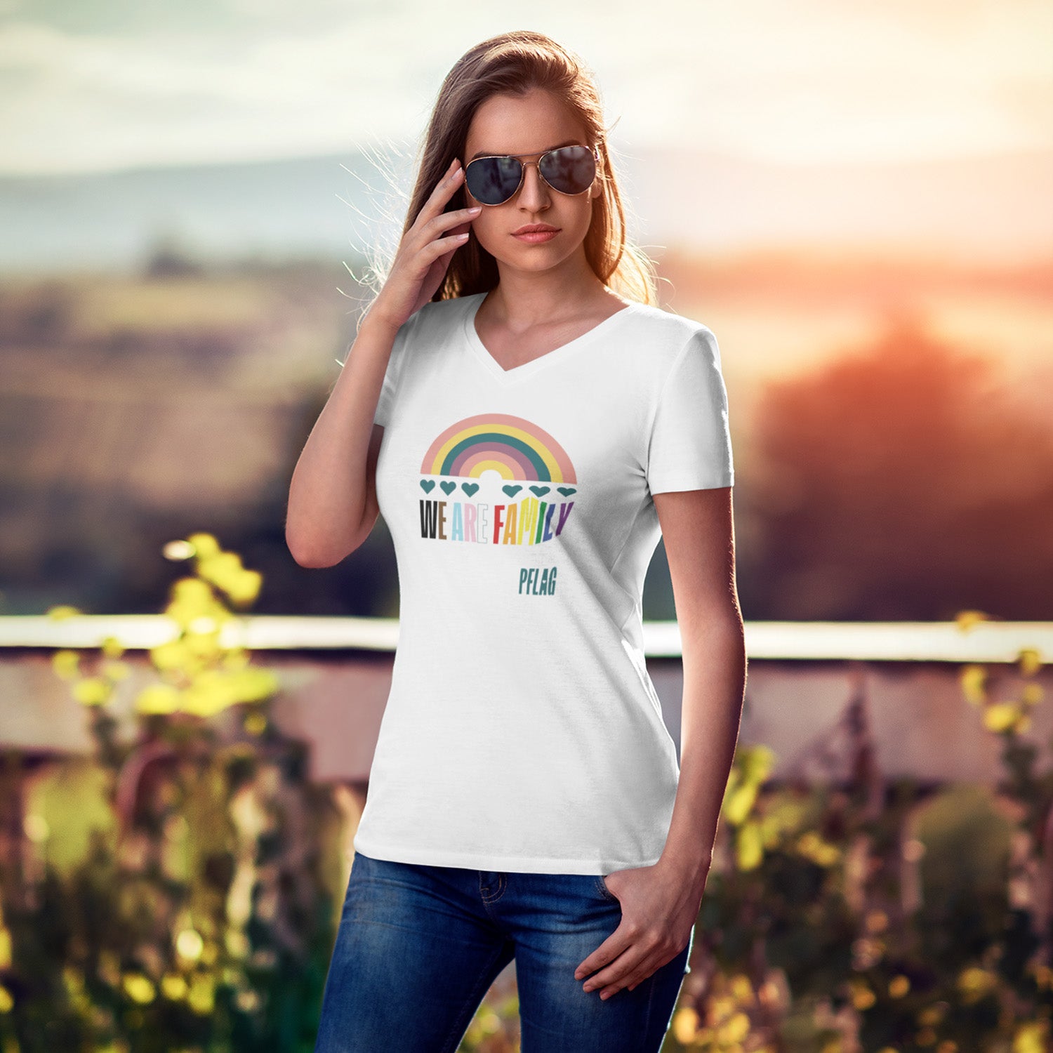 We Are Family - Fitted-Cut V-Neck Short Sleeve T-Shirt