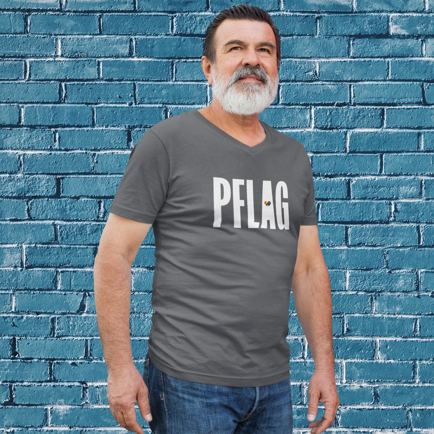 PFLAG Logo - Progress Heart - Wide-Cut V-Neck Short Sleeve T-Shirt